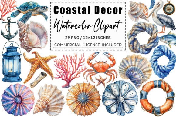 Download Watercolor Coastal Decor Clipart. - Art Collection