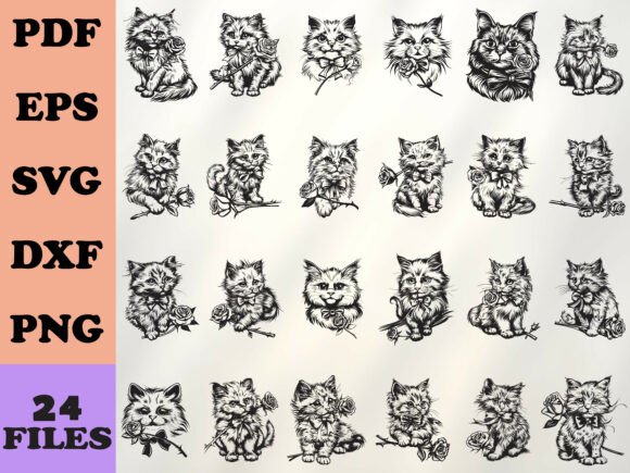 Download Romantic Rose Cat Line Art - Art Collection