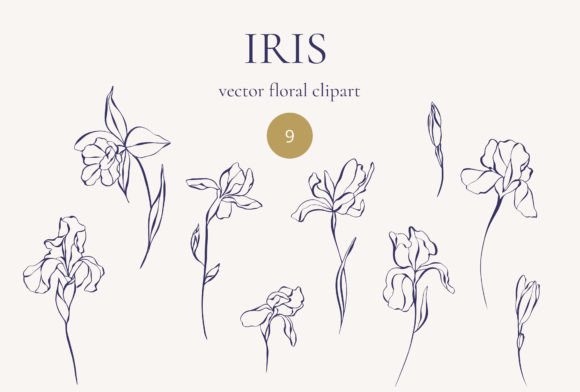 Download Iris Flowers. Vector Line Art Flowers - Art Collection