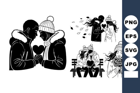 Download Winter Couple Valentine Line Art - Art Collection