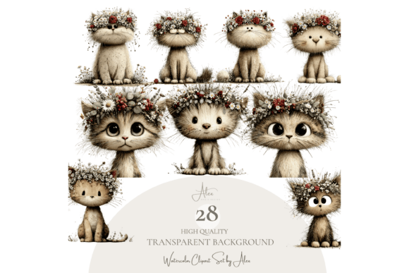 Download Floral Cats Clipart Bundle - Art Collection