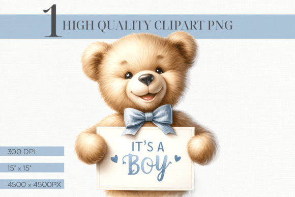 Download It's a Boy Teddy Baby Shower Clipart - Art Collection