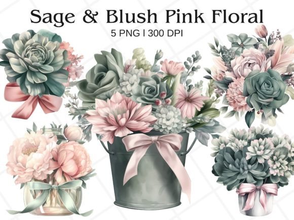 Download Sage and Pink Floral Watercolor Clipart - Art Collection