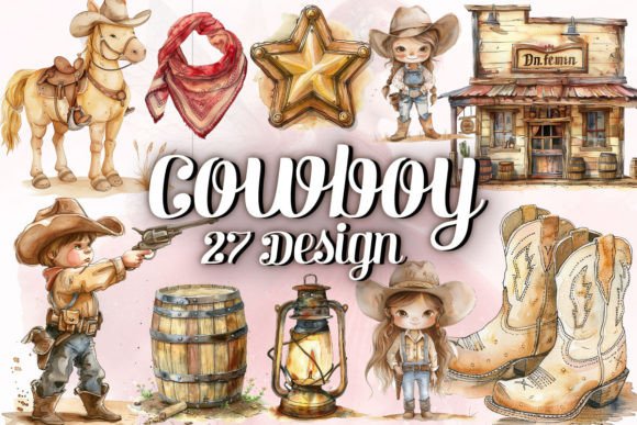Download Watercolor Cowboy Clipart PNG Bundle - Art Collection