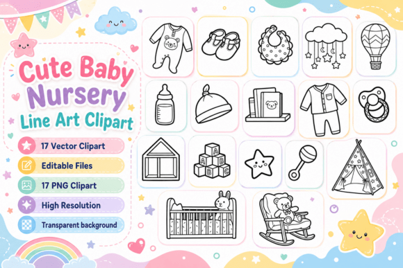 Download Cute Baby Nursery Line Art Clipart - Art Collection