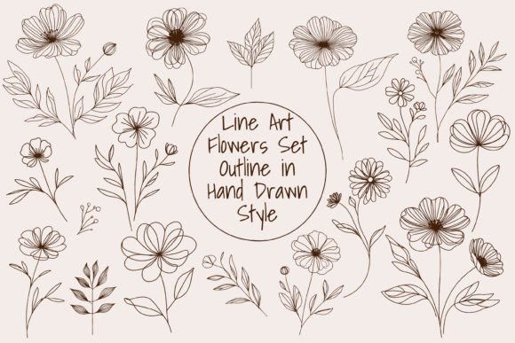 Download Hand Draw Line Art Flowers Set Outline - Art Collection