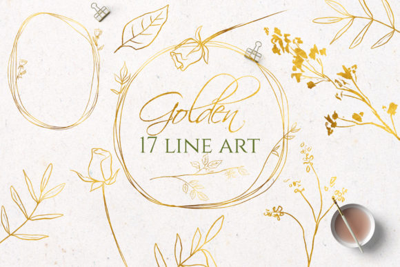 Download Gold Line Art Flowers Clipart - Art Collection