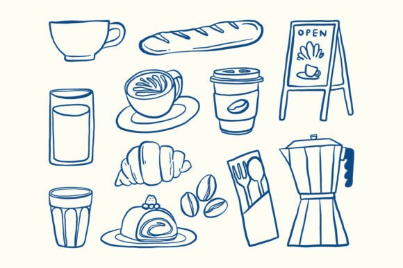 Download Cafe Doodle Line Art Clipart Set - Art Collection