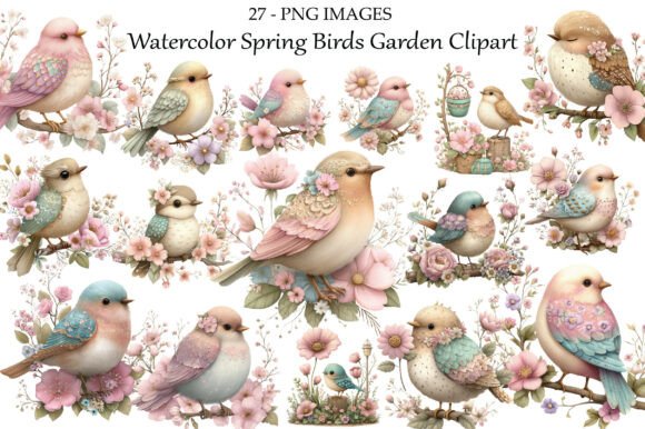 Download Watercolour Spring Birds Garden Clipart - Art Collection