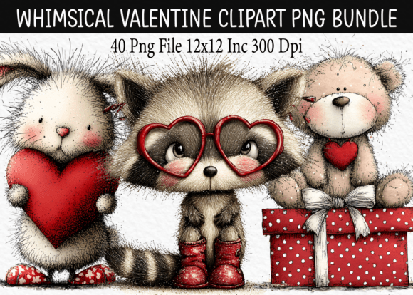 Download Whimsical Valentine Clipart PNG Bundle - Art Collection