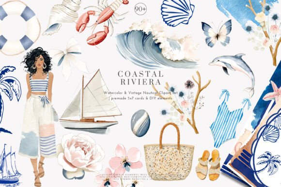 Download Watercolor Coastal Decor Clipart Set - Art Collection