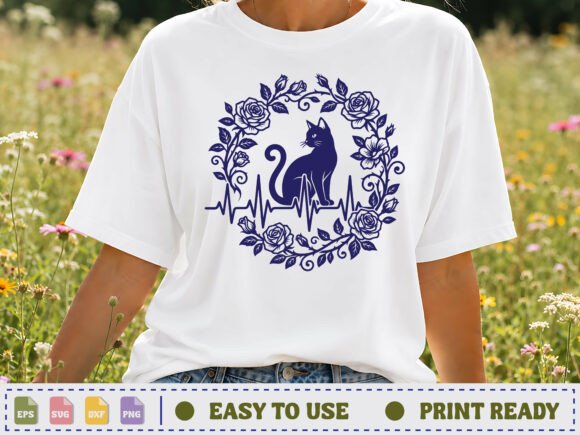 Download Rose Cat Heartbeat SVG Design - Art Collection