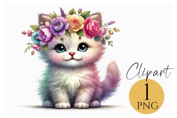 Download Cute Kitten Clipart with Flower Crown - Art Collection