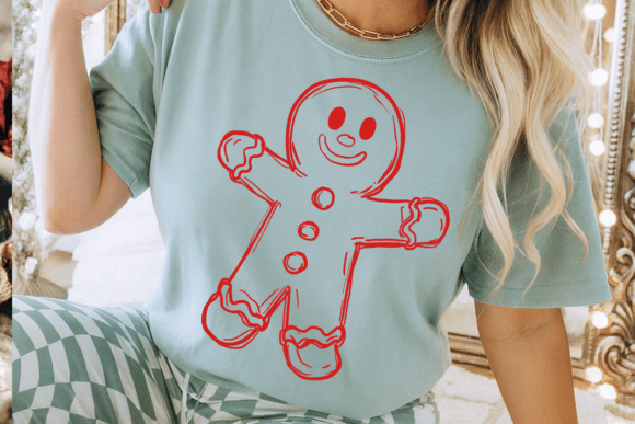Download Cute Red Line Art Gingerbread Man Png - Art Collection