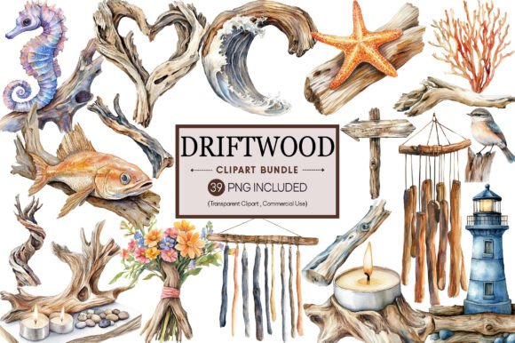 Download Driftwood &amp; Coastal Decor Clipart Bundle - Art Collection