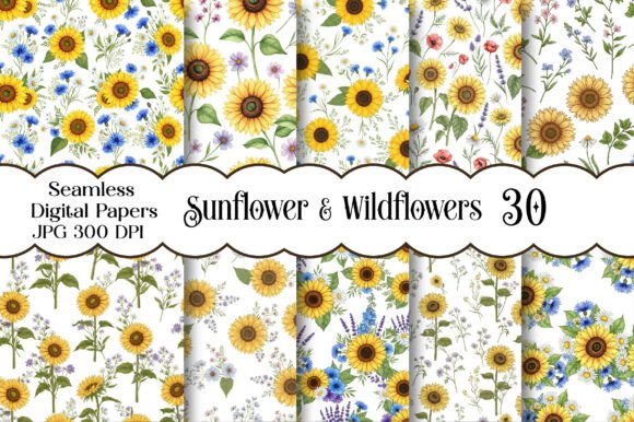 Download Sunflower &amp; Wildflowers Seamless Pattern - Pattern Collection