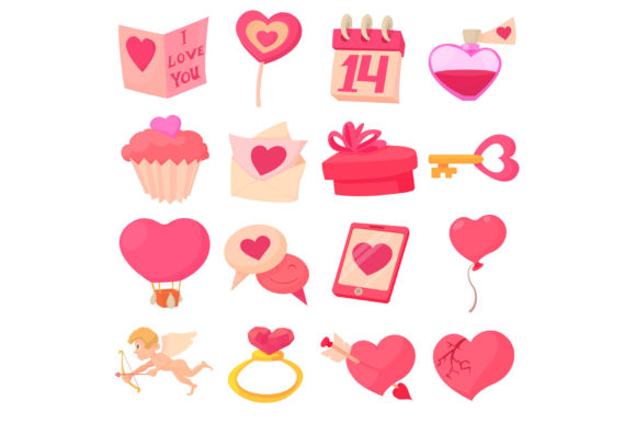 Download Saint Valentine Icons Set, Cartoon Style - Art Collection