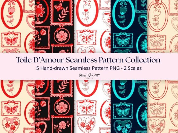 Download Toile D’Amour Seamless Pattern Set - Pattern Collection