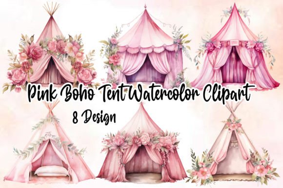 Download Pink Boho Tent Watercolor Clipart - Art Collection