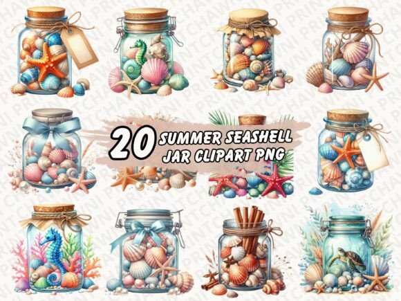 Download Summer Seashell Jar Clipart PNG Bundle - Art Collection