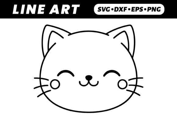 Download Cute Kawaii Cat Face, Simple Line Art - Art Collection