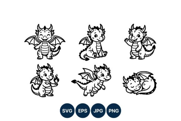 Download Cute Baby Dragon Vector Art Set - Art Collection