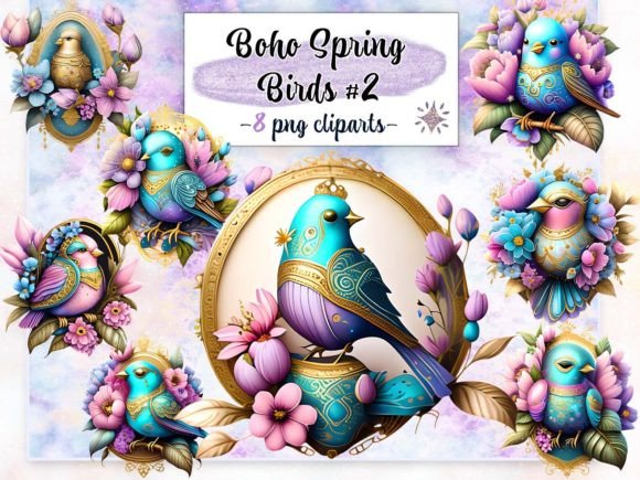 Download Boho Spring Birds #2 Sublimation Clipart - Art Collection