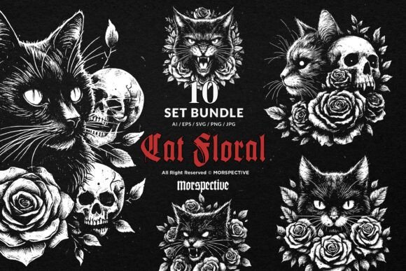 Download 10 Bundle Dark Art Cat Floral Rose - Art Collection