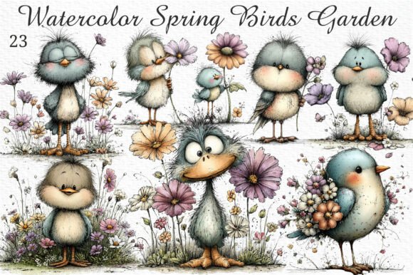 Download Watercolor Spring Birds Garden Clipart - Art Collection