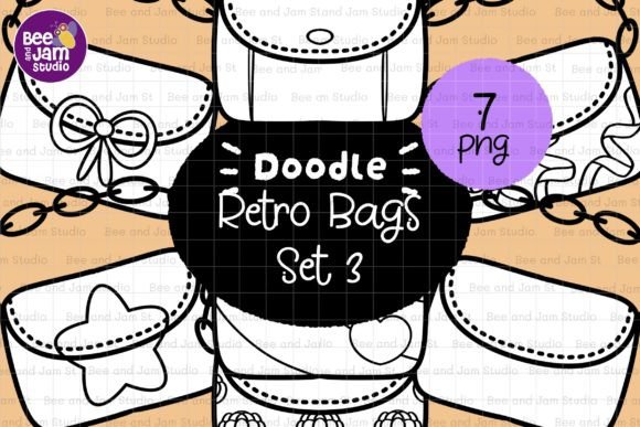 Download KDP Coloring Retro Bags Line Art PNG - Art Collection