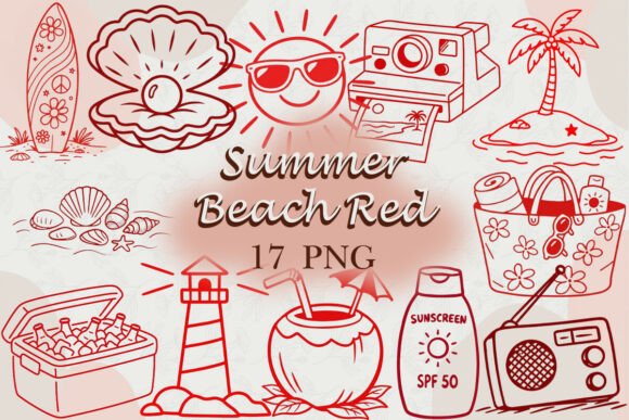 Download Summer Beach Red Lineart PNG - Art Collection