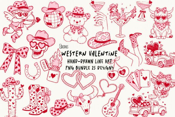Download Western Valentine's Day Line Art Bundle - Art Collection
