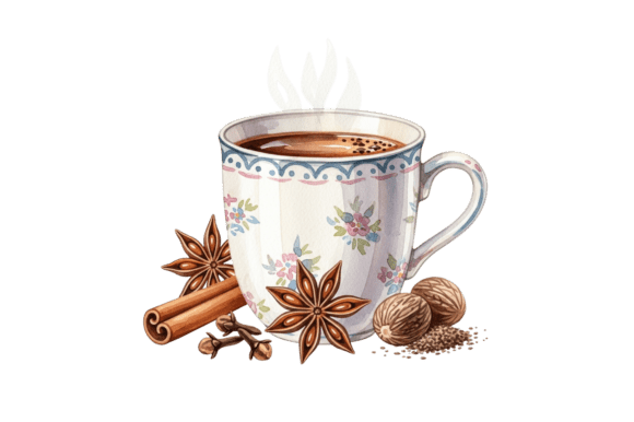 Download Steaming Chai Tea in a Patterned Mug - Pattern Collection