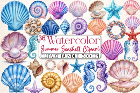 Download Watercolor Summer Seashell Clipart - Art Collection