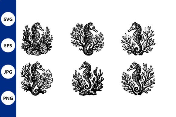 Download Seahorse Line Art Coastal Decor - Art Collection