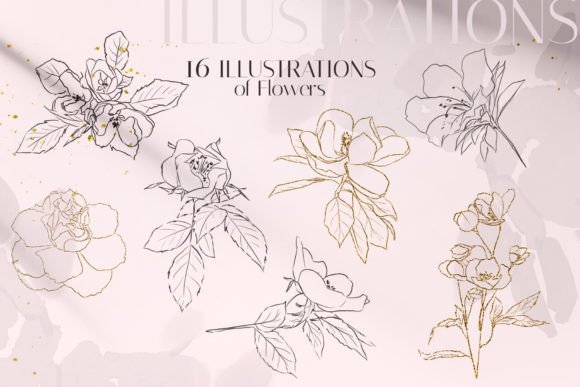 Download Golden Line Art Flowers - Art Collection