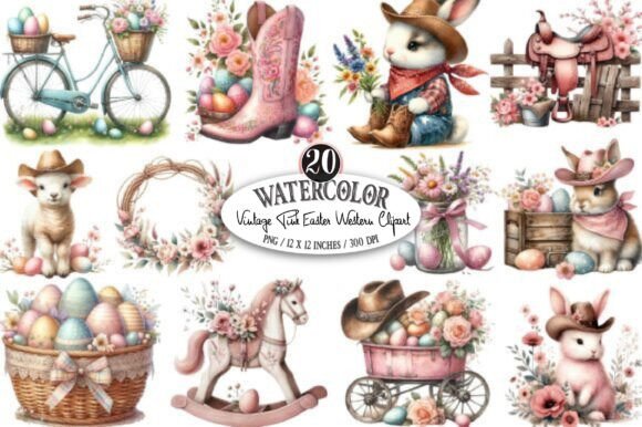 Download Vintage Pink Easter Western Clipart PNG - Art Collection