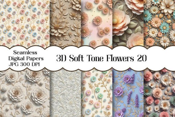Download 3D Soft Tone Flowers Seamless Patterns - Pattern Collection