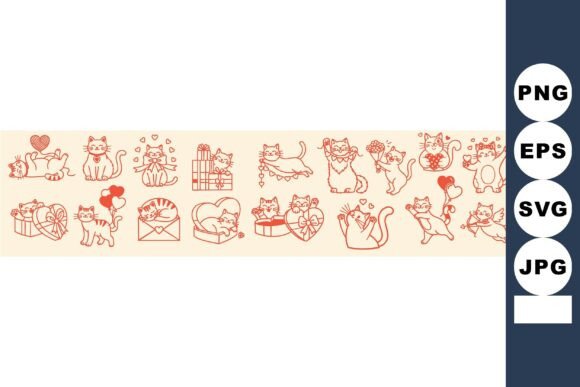 Download Playful Cats Valentine Line Art - Art Collection