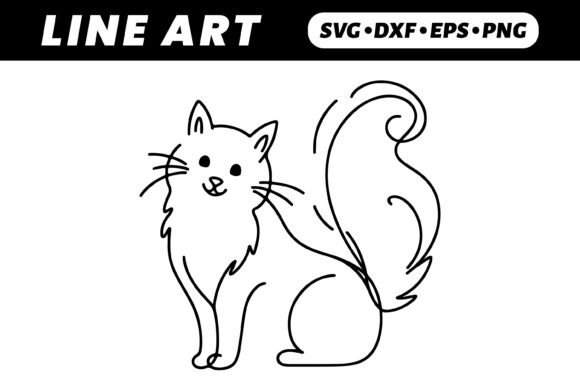 Download Cute Cartoon Cat, Line Art, Fluffy Tail - Art Collection