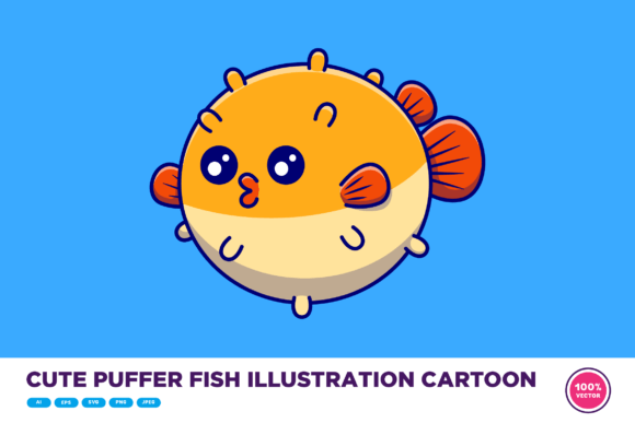 Download Cute Puffer Fish Illustration Cartoon - Art Collection