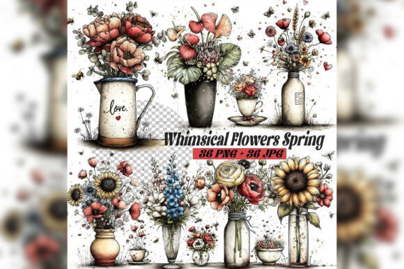Download Whimsical Spring Flowers Clipart Set - Art Collection