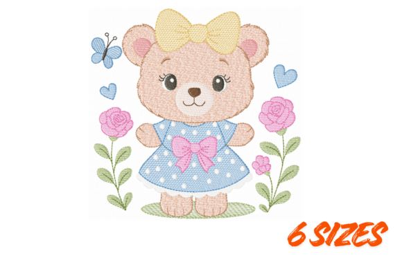 Download Cute Teddy Bear Floral Embroidery Art - Art Collection