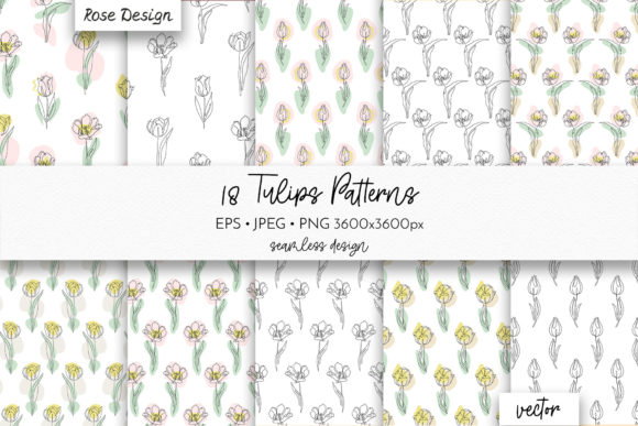 Download Line Art Tulips Floral Seamless Patterns - Pattern Collection