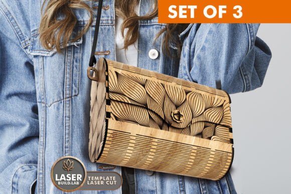 Download Set of 3 Laser Cut Wooden Bag - Bag Collection