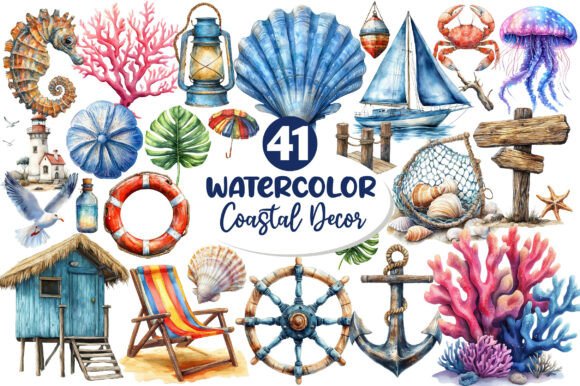 Download Watercolor Coastal Decor Clipart - Art Collection
