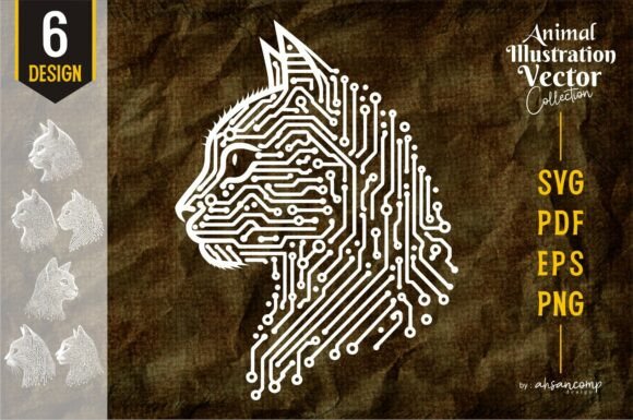Download Cat Circuit Head – Tech Line Art Animal - Art Collection