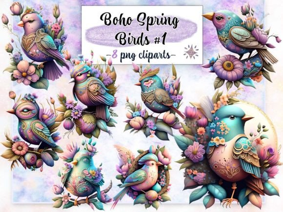 Download Boho Spring Birds #1 Sublimation Clipart - Art Collection