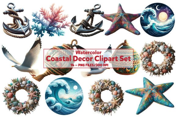 Download Watercolor Coastal Decor Clipart Set - Art Collection