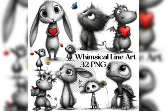Download Whimsical Valentine Line Art Clipart - Art Collection